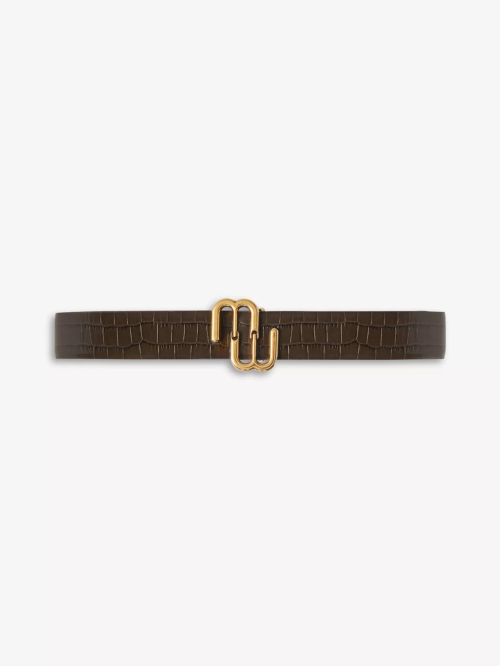 With Tag | Maje Dark Green Croc-Embossed Leather Belt with Aged Gold Logo Buckle